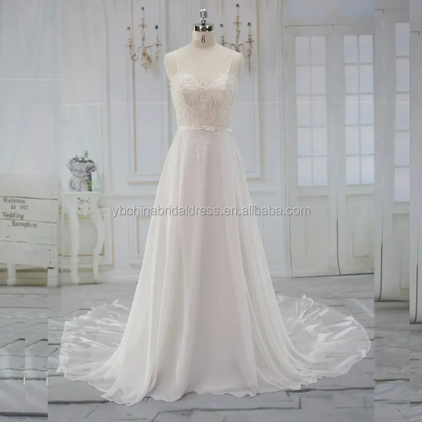 Ready stock dress for sale with lace applique chiffon latest bridal wedding gowns