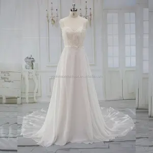 Vestido de casamento, vestido em estoque pronto para venda com apliques de renda chiffon