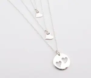 Conjunto de joias para mãe e mulher, conjunto de colar com pingente minúsculo de coração, presilha e colar com pingente de dois ou três filhas