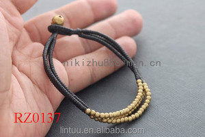 Pas cher noir cordon et en laiton inde perle <span class=keywords><strong>multicouche</strong></span> isolation perles pas cher personnalisé en laiton cloche bracelet - Product Image 2