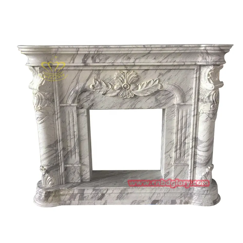 High Quality living room Stone carving Luxury Mantel design art sculpture Carrara Marble Fireplace