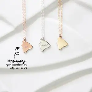 Stainless stahl Women Minimalist Hawaii Jewelry State Charm Necklaces Tiny Island City Map Pendant Rose Gold Necklace