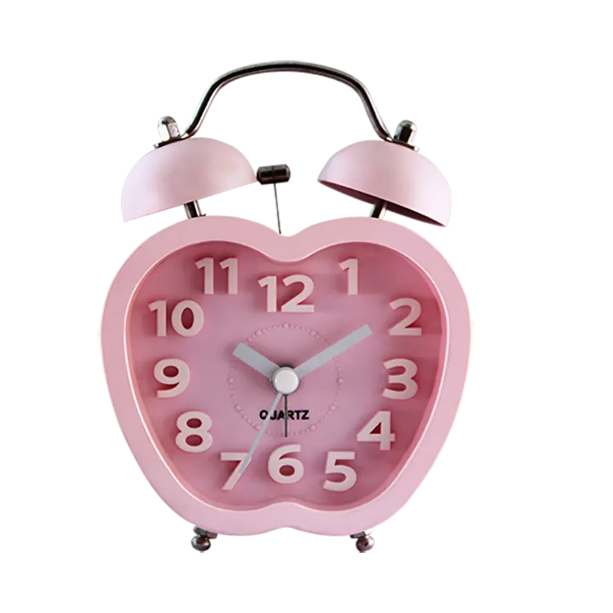 Металлические часы-будильник в форме колокольчика Apple, розового цвета, с шаговым механизмом