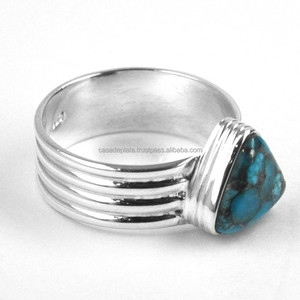 แหวนเงินสเตอร์ลิงสีฟ้าเทอร์ควอยซ์สีเงิน Ring925จี้อัญมณีอินเทรนด์แหวนแฟชั่นสำหรับวันครบรอบแต่งงานสำหรับทุกเพศ - Product Image 2