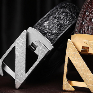 Ceintures en cuir véritable de qualité supérieure avec boucle automatique à clip facile en acier inoxydable de 3,5 cm de largeur, logo Z <span class=keywords><strong>amovible</strong></span> - Product Image 3