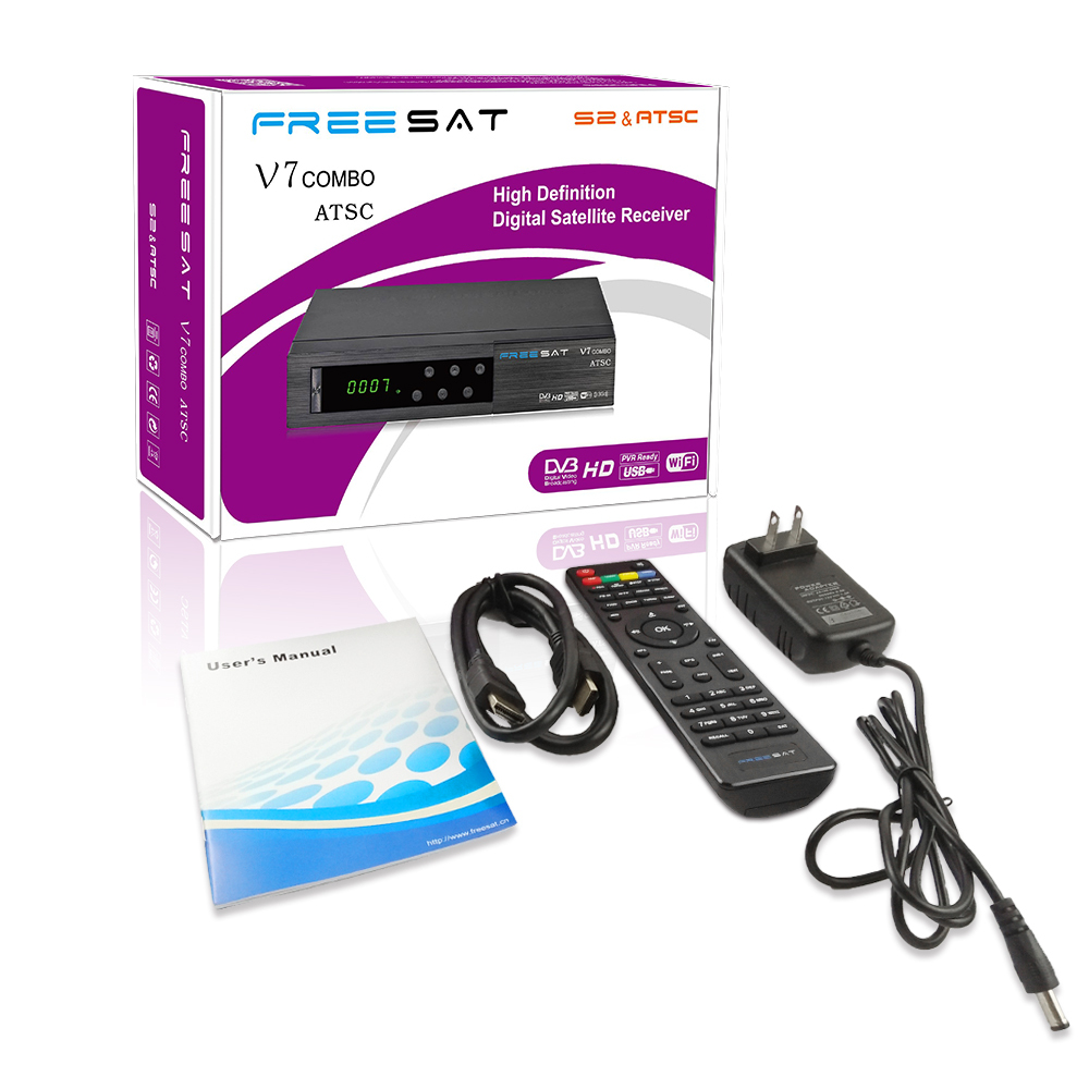 Original Fabricant Freesat V7 DVB-S2 + ATSC Combo haute numérique récepteur satellite soutien cccam Powervu Biss Clés 3G et WIFI
