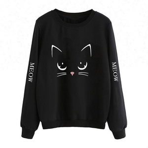 Commercio all'ingrosso della ragazza <span class=keywords><strong>Felpa</strong></span> <span class=keywords><strong>Con</strong></span> Gatto Orecchio Stampa Personalizzata Cotone Felpe Senza Cappuccio - Product Image 1