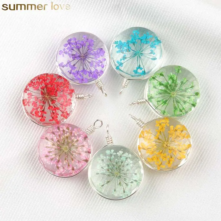 Colgante creativo de bola de cristal para mujer, abalorio de flor seca prensada para collar DIY, accesorios de joyería