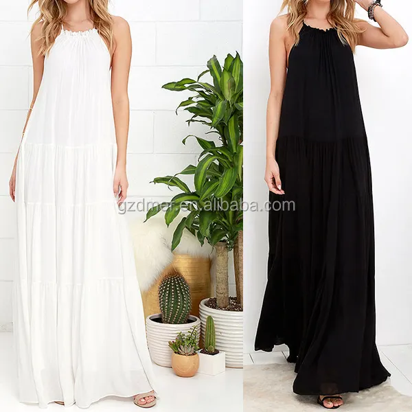 Chic material Backless black long maxi dress for lady with ruffled details