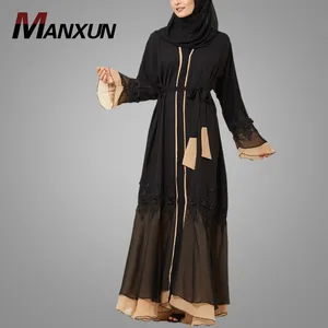 Lange Mouwen Dubai Maxi Kimono Jurk Nieuwe Stijl Kant Abaya India Groothandel Fashion Verfraaid Mooie Open Abaya