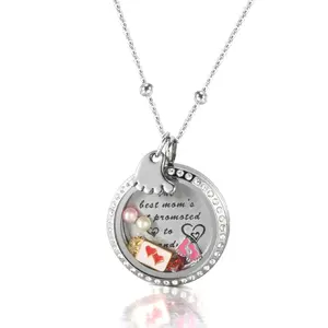 Most popular stainless steel memory floating locket pendant photo glass frame with window plate