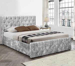 Cama de Terciopelo Gris con Almacenamiento Debajo de la Cama, Muebles de Dormitorio - Product Image 3