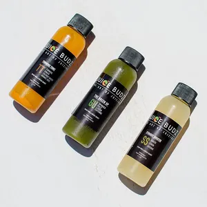 Garrafa de bebidas vanjoin de 60ml, 2oz, etiqueta personalizada, garrafa de bebidas com tampas de parafuso, plástico biodegradável pla pcr, garrafas de suco