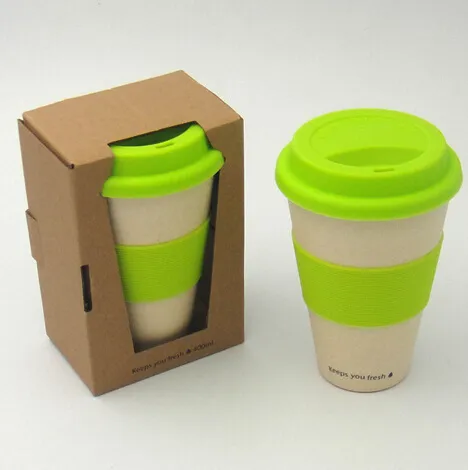 Sinh Học Tùy Chỉnh In Phân Hủy Sinh Học Tự Nhiên 450ML Sợi Tre Sinh Thái Trà Cà Phê Du Lịch Mug Mugs Với Nắp Handgrip Máy Rửa Chén An Toàn