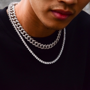 Mlle Bijoux En Acier Inoxydable CZ Diamant 8-36 en Tennis Fourche Hip Hop Collier <span class=keywords><strong>homme</strong></span> - Product Image 2