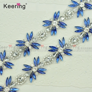 fashion elegant regular hot fix royal blue rhinestone trimming design for bridal belt WRA-940