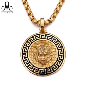 The Lion Heart CZ Round Pendant Men Necklace Accessories Jewelry