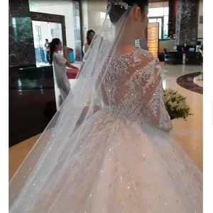 האחרון הכלה ארוך שרוול קריסטל חרוזים חתונת שמלה לכלה - Product Image 3