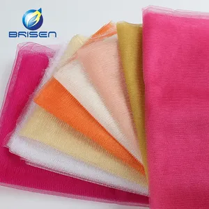 Tecido de tule com babado de poliéster rosa claro vermelho branco e azul para decoração de casamento