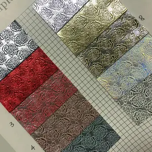 2018 printed synthetic leather with embossed flower pu leather