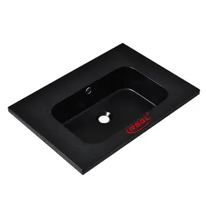 Black artificial stone wash hand basin semi-counter without faucet hole