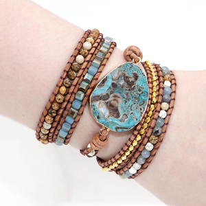 Unique Mixed Natural Stones Ocean Jasper Charm Wrap <strong>Bracelets</strong> Handmade Boho <strong>Healing</strong> <strong>Bracelet</strong> Women Leather <strong>Bracelet</strong> - Product Image 5