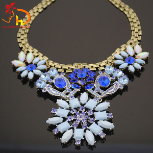 הכי חדש באיכות מעולה מכירה שרשרת תכשיטי אופנה שרשרת צד צבע קריסטל פרח כחול - Product Image 3