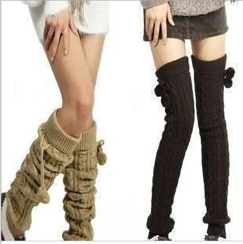 Winter Warm Long Socks Women Over Knee High Socks Cable Knit Thick Stockings Thigh High Boot Socks