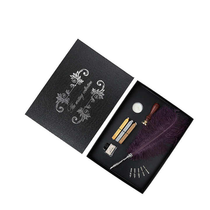 2023 Best Gifts Feather Quill Pen and Ink Set Fancy Holder 5 Calligraphy Nibs & Ink Bottle