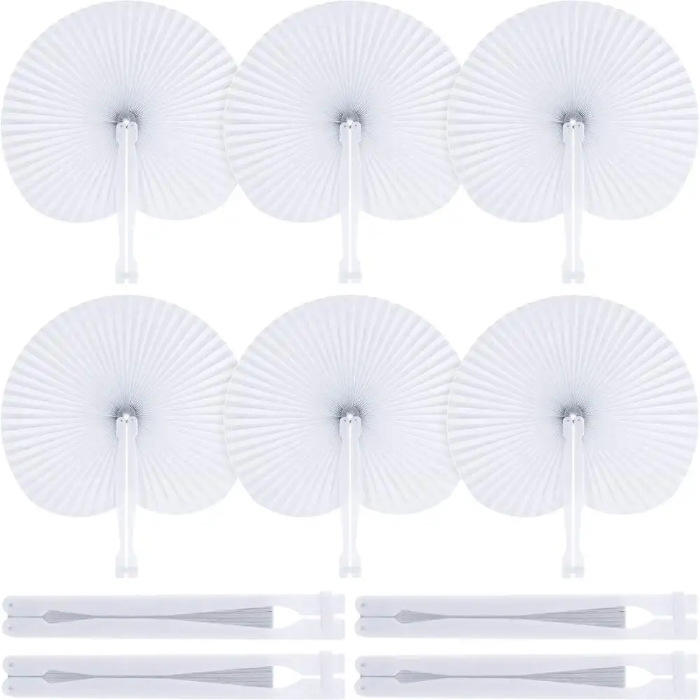 Paper Fans Handheld White Round Folding Fan Assortment for Wedding Birthday Party Favor Home Decor Cool Tool