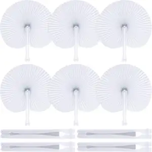 Paper Fans Handheld White Round Folding Fan Assortment for Wedding Birthday Party Favor Home Decor Cool Tool