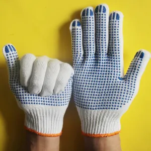 Cotton Work Gloves With Rubber Grip Dots On Palm