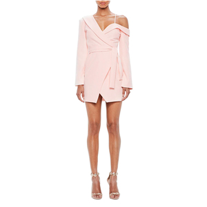 <span class=keywords><strong>De</strong></span> manga larga <span class=keywords><strong>de</strong></span> mujer desnuda Sexy un hombro smoking Mini <span class=keywords><strong>vestido</strong></span> rosa vestidos <span class=keywords><strong>de</strong></span> las mujeres - Product Image 1