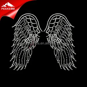 Hot Fix Trasferimento di Calore Strass Angel Wings Iron On Bling Transfer