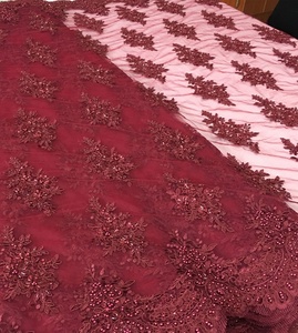 Nouvelle arrivée, dentelle de cordon bordeaux, dentelle de tulle perlée, <span class=keywords><strong>tissu</strong></span> de dentelle brodé à la main, robe de mariée, vente chaude, tissus pour robes de soirée, 100% - Product Image 4