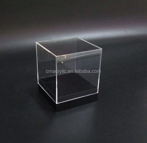 Cube Square Shape Clear Small Acrylic Transparent Plexiglass Display 5 Side Boxes Jewelry Display Box With Black Base Cube Box