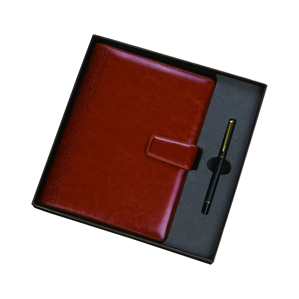 Promotional PU leather notebook a5 gift set Business planner with pen in gift box office school supplies diary