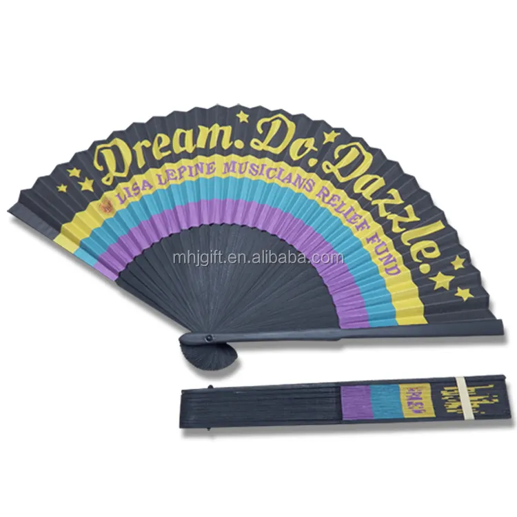 High quality Black color funeral souvenir gift bamboo paper fan