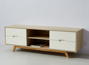 מבריק לבן עם 3D אלון 4 מגירות מודרני טלוויזיה stand רבד צרפתית סגנון יחידת טלוויזיה קבינט - Product Image 2