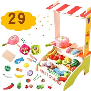 Fruit vegetable supermarket refrigerator cake toy wooden kitchen cutting toy set multi preschool