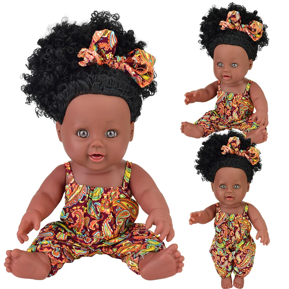 Çin üretimi 12 inç siyah bebek bebek gerçek afrika amerikan oyuncak bebek çocuklar için hediye