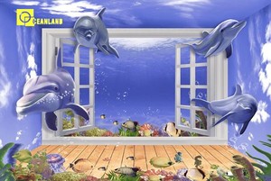 Carreaux de sol et de mur en porcelaine 3D avec impression de baleines et de poissons de la mer profonde - Product Image 5
