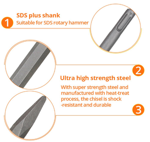 SDS 플러스 치즐 세트, 로타리 해머 <span class=keywords><strong>3</strong></span> 포함한 포인트 플랫 치즐, 크랭크 치즐 운반 케이스 - Product Image 4