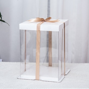 Ready to ship gold favor 10 inch three layers clear top transparent cup cake box with handle
