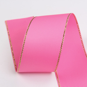 Wholesale 1inch 25mm Double Face Gold <strong>Wire</strong> Edged Grosgrain <strong>Ribbon</strong> 100% Polyester Embroidered Colors Recycled Eco-friendly - Product Image 4