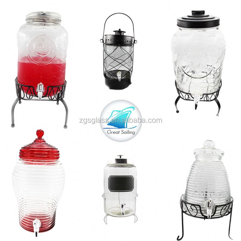 Personnalisé 10l Grand Rond Géant Verre Mason Jar Distributeur de Boissons Avec Couvercles Et Titulaire