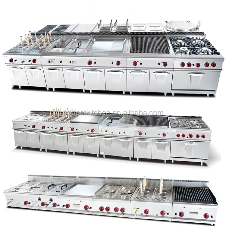 Equipo de cocina Industrial de Gas para hotel, gamas de cocina de pie comercial para Catering