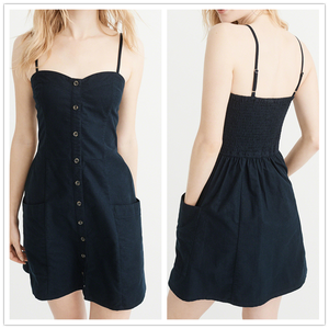 2017 Populaire articles vêtements femmes avant boutons smocks dos marine minin robe avec poches latérales - Product Image 1