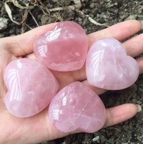 Natural Rose Quartz Love Heart Shaped Pink Ngemstone Halloween Goddess Glass Crystal Carving