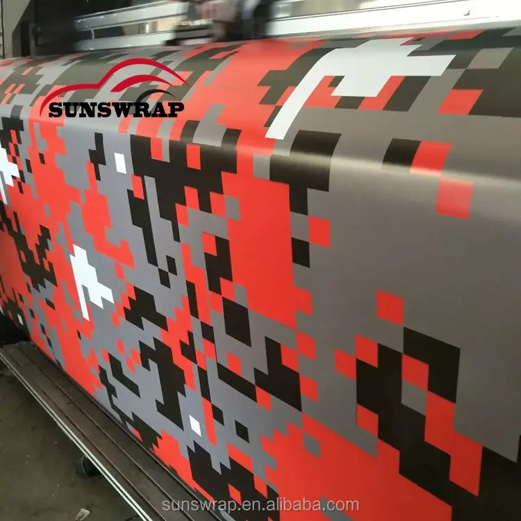 White Black Red Large Digital Camouflage Vinyl Pixel Camo Printed Matte Gloss Car Wrap Sticker Film
